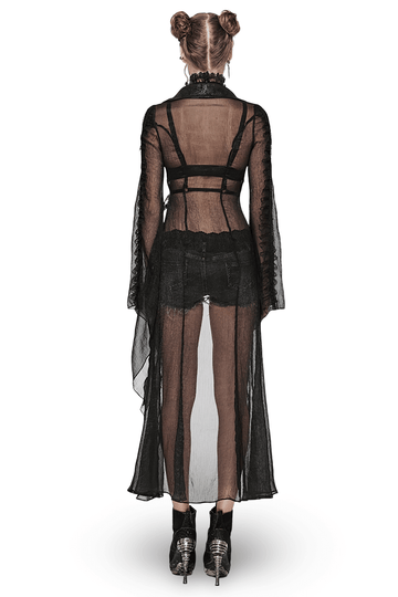 Stylish Gothic Chiffon Cape with Faux Cracked Leather
